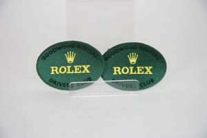 2 x official Goodwood Revival Rolex Drivers Club cloth badges