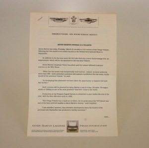 Aston Martin Virage Volante press release 1991