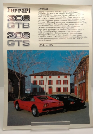 Ferrari 208 GTB/GTS single sheet sales brochure