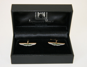 Aston Martin 18ct gold cufflinks by Anthony Holt Silversmiths. One of only two sets made.