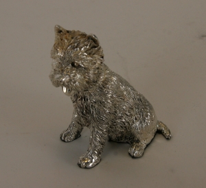 Small solid silver West Highland terrier dog by Anthony Holt silversmiths