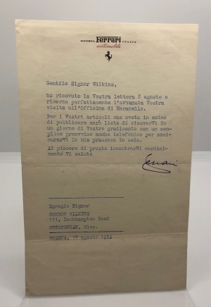 Enzo Ferrari signed letter from 1953